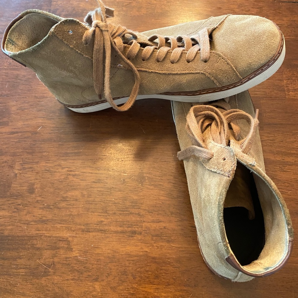 Banana Republic tan Swede boots, size 10. Worn 3 times and waterproofed.
